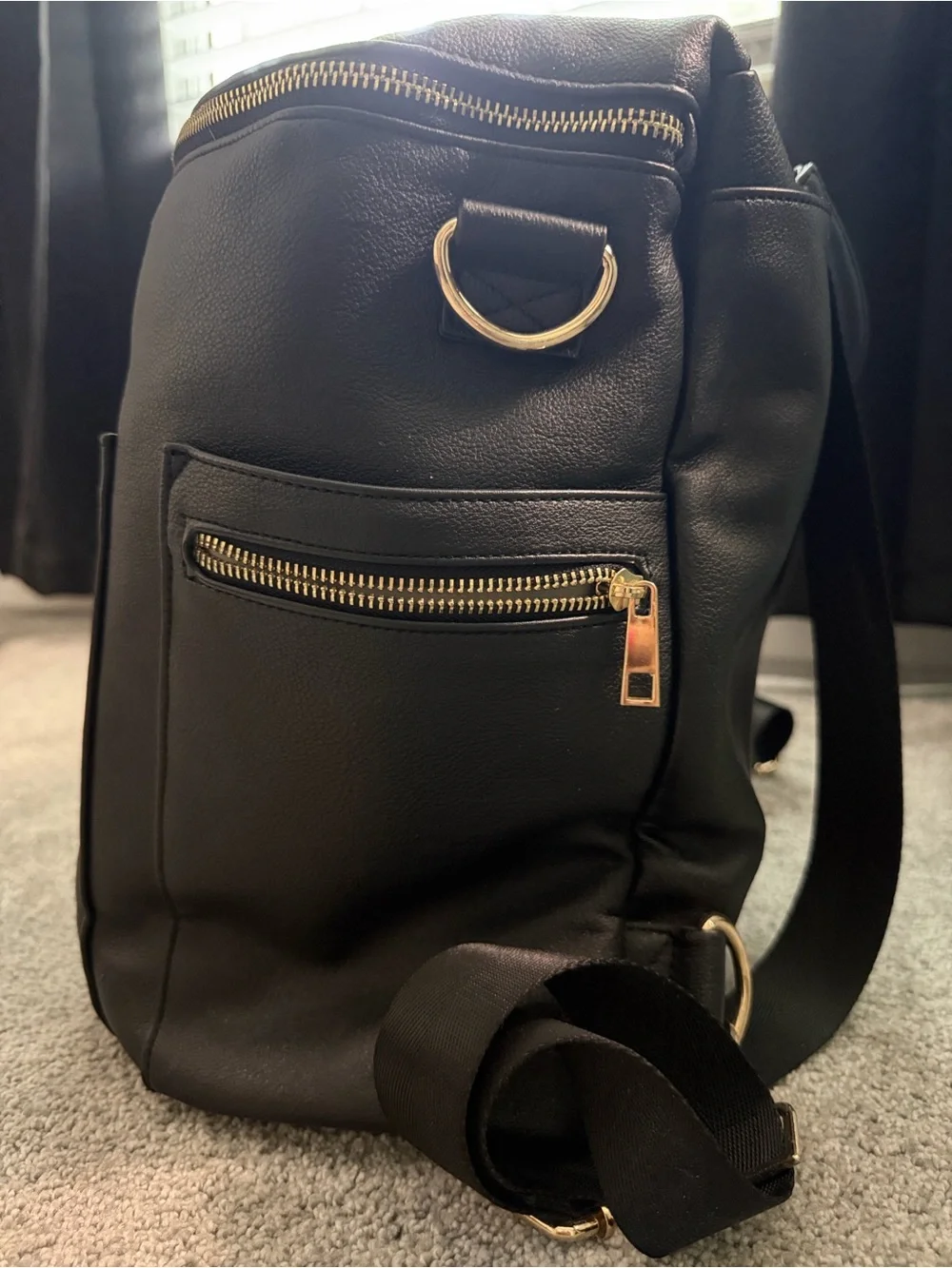 Black Leather Baby Bag Backpack - Unbranded